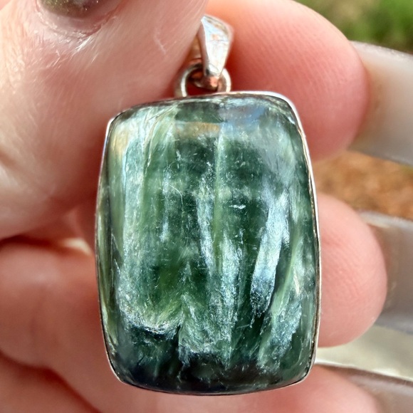 Seraphinite PendantAngel Wing Green Stone925Natural Gemstone